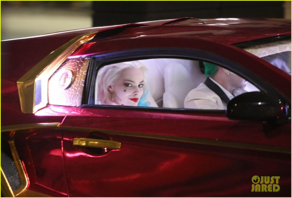 137846, Margot Robbie, Jared Leto and Ben Affleck seen filming on set of Suicide Squad in Toronto. Margot Robbie was in the scenes but the Joker was not Jared Leto but his stunt double and Infiniti G35 car with a Vaydor body kit. Batman jumnt onto the Joker car and rips a hole in the roof. The Batmobile also made an appearance. Toronto, Canada - Wednesday May 27, 2015. CANADA OUT Photograph: © PacificCoastNews. Los Angeles Office: +1 310.822.0419 sales@pacificcoastnews.com FEE MUST BE AGREED PRIOR TO USAGE